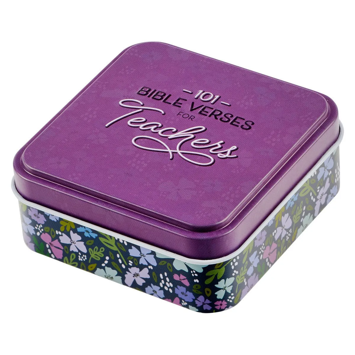 101 Bible Verses For Teachers Purple Scripture Cards in a Tin TIN035