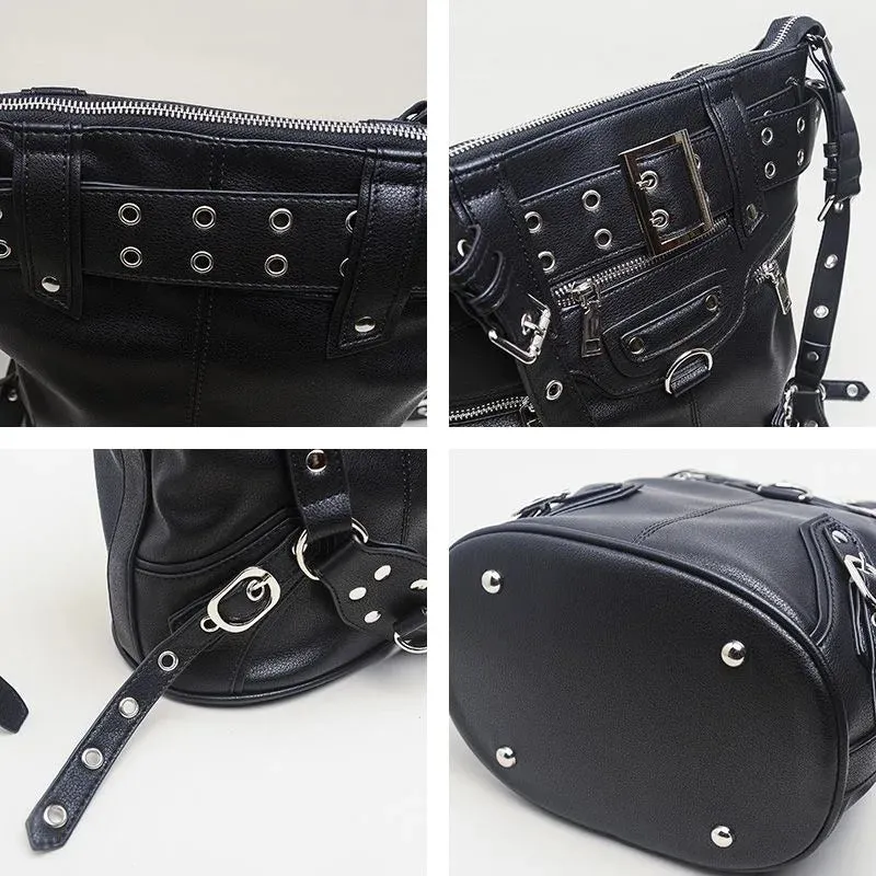 Amozae-Fall Outfits Streetwear y2k 90s Fashion Gothic  High Street Vintage Handbag Women New Rivet Large Capacity Casual Crossbody Bags Ladies Moto Biker Black Messenger Bag