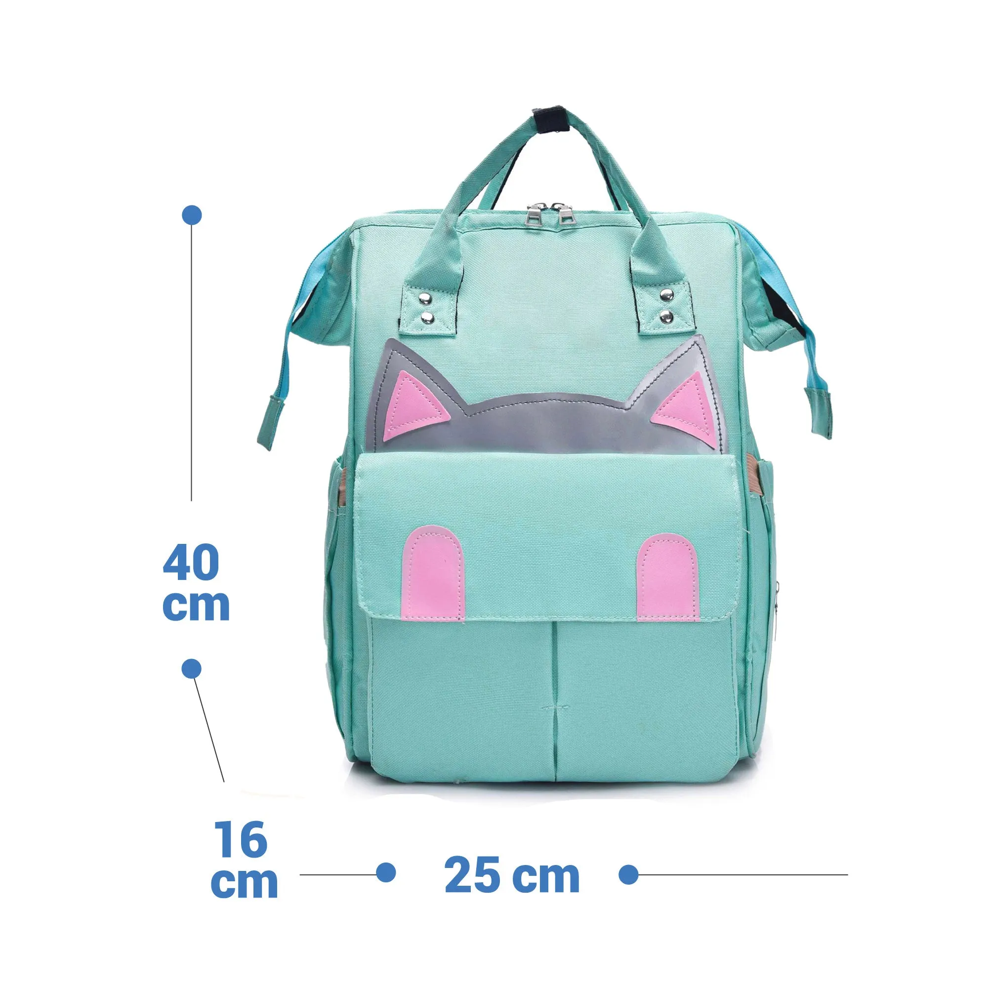 Babymoon Mother Diaper Bag Lightweight Multifunctional Travel Unisex Diaper Backpack | Green Kitty