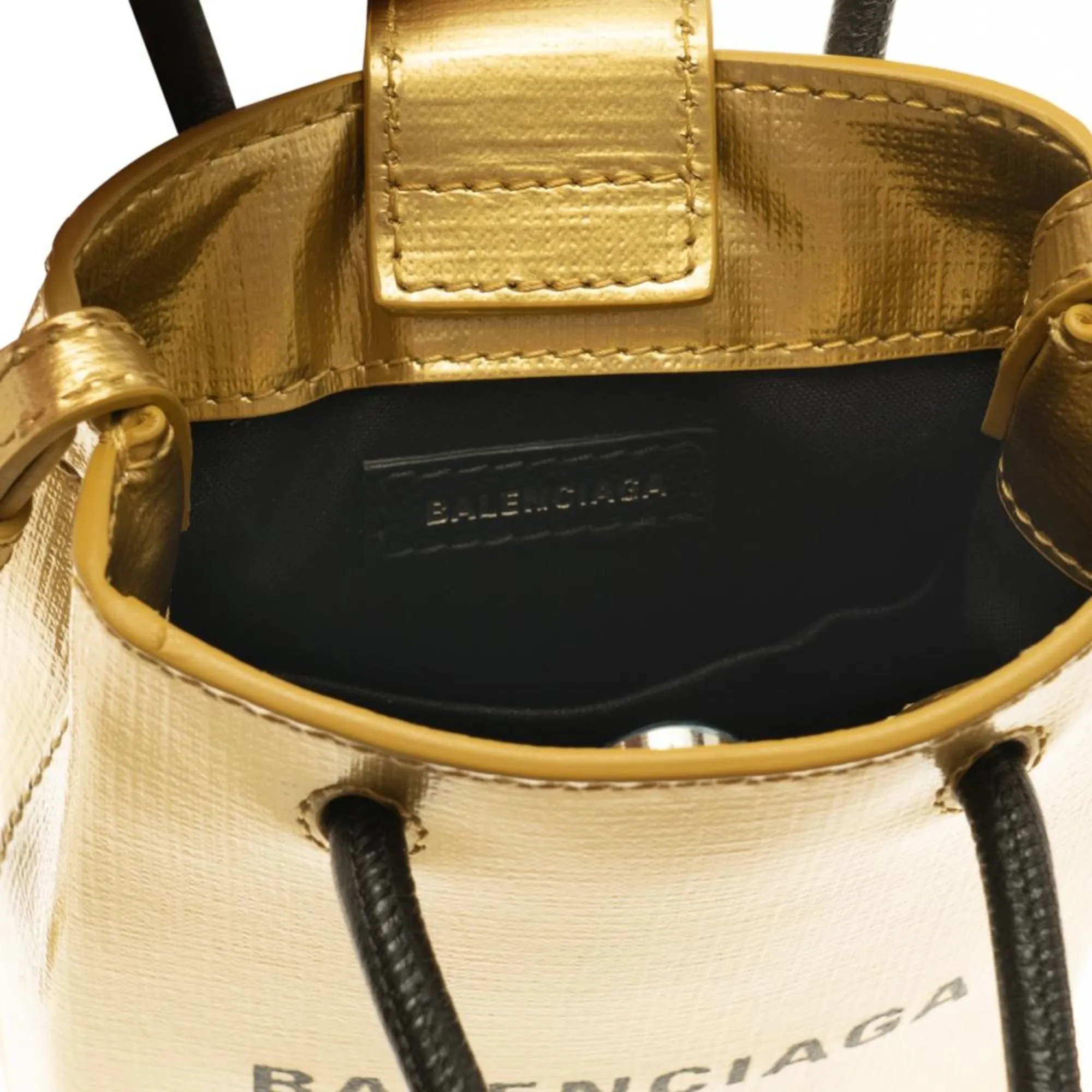 Balenciaga Gold Calfskin Leather Shopper Cross Body Bag