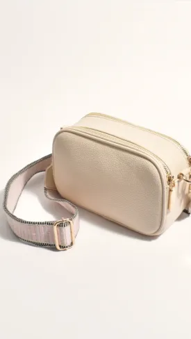 Bella Striped Webbing Camera Bag - Cream / Pink