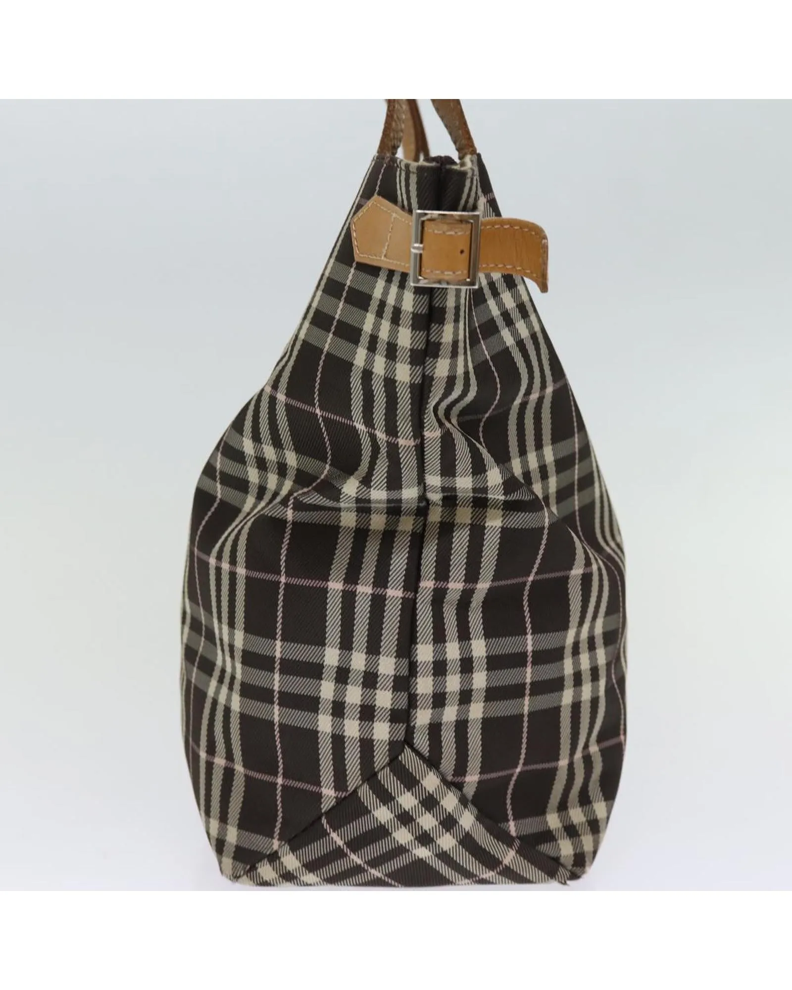 Brown Nylon Tote Bag with Check Pattern