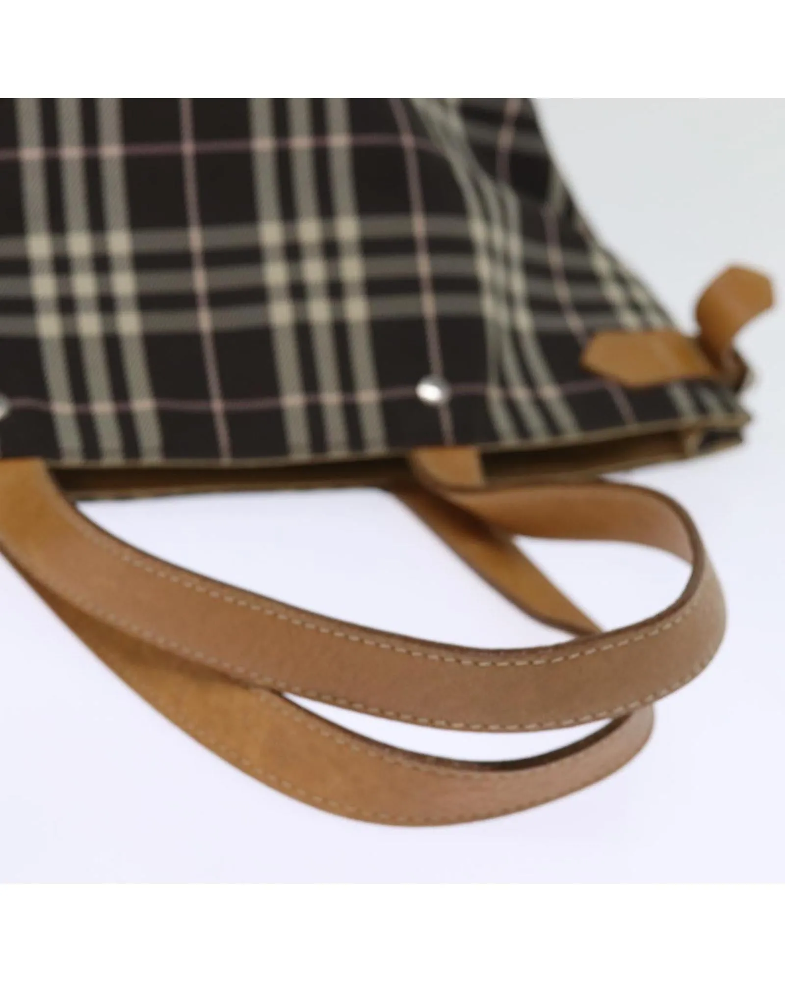 Brown Nylon Tote Bag with Check Pattern