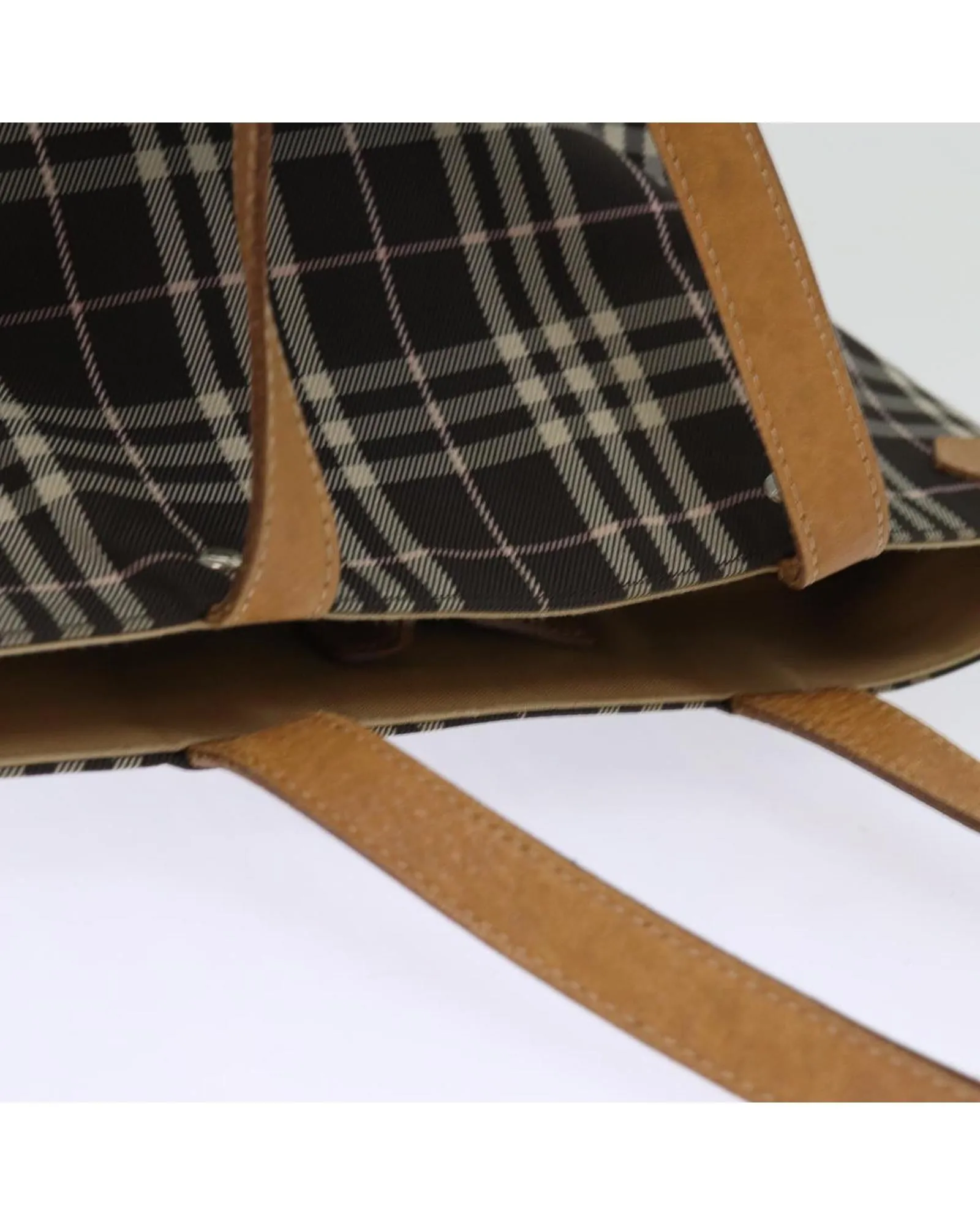 Brown Nylon Tote Bag with Check Pattern