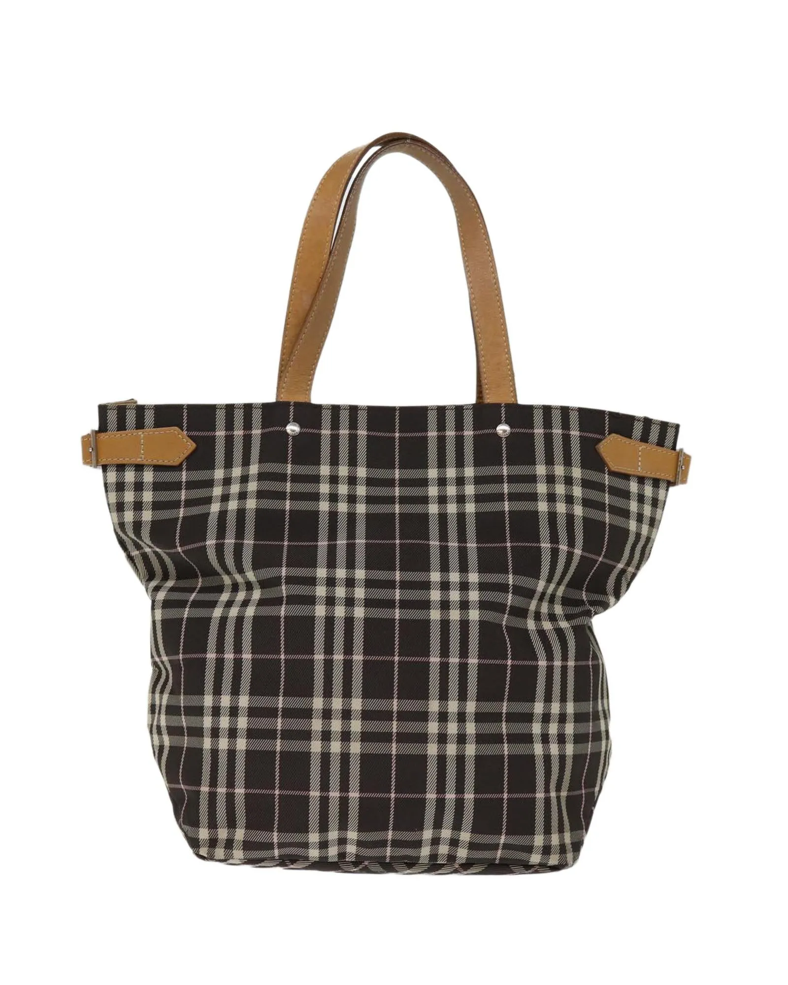 Brown Nylon Tote Bag with Check Pattern