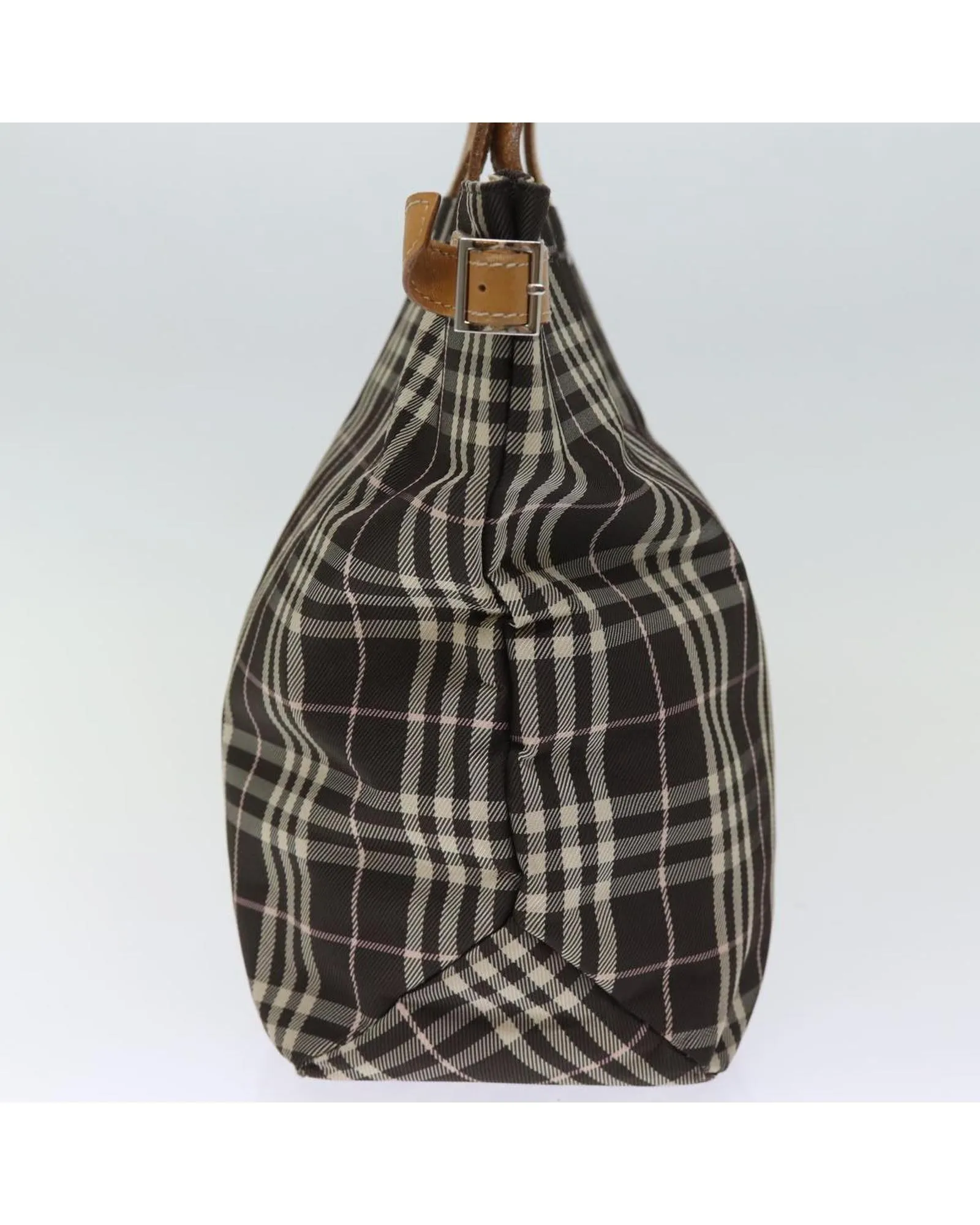 Brown Nylon Tote Bag with Check Pattern