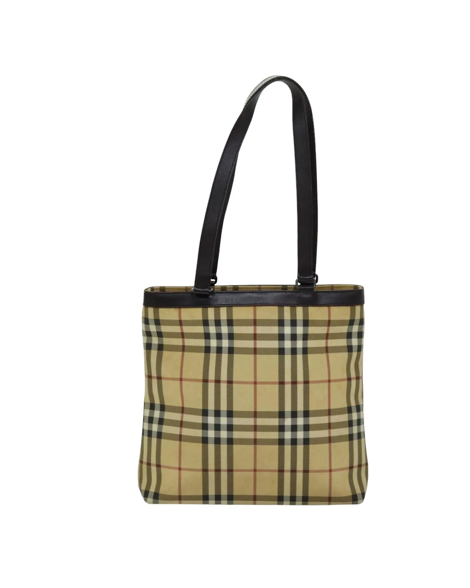 Canvas Tote Bag with Checked Design and Multiple Compartments