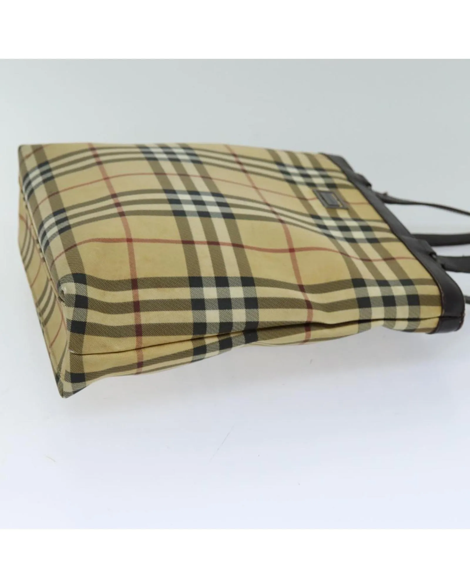 Canvas Tote Bag with Checked Design and Multiple Compartments