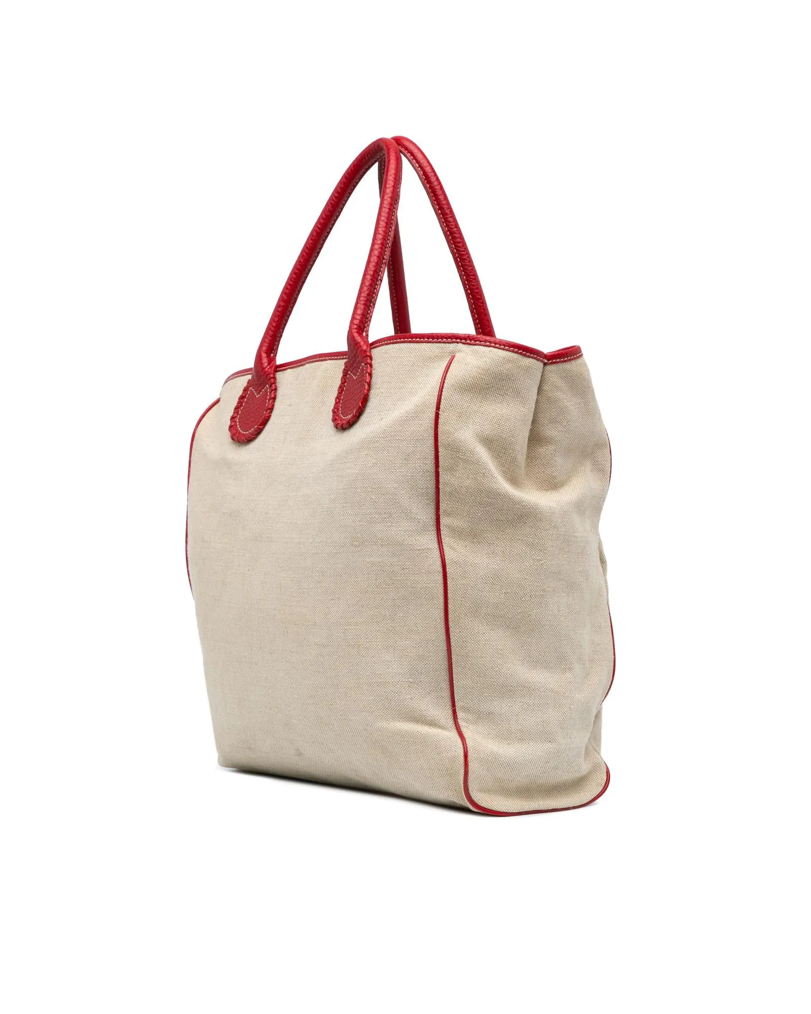 Canvas Tote with Leather Trim and Rolled Handles