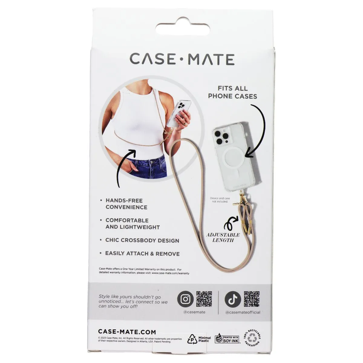 Case-Mate Adjustable Crossbody Lanyard for Any Phone Case - Taupe Rope