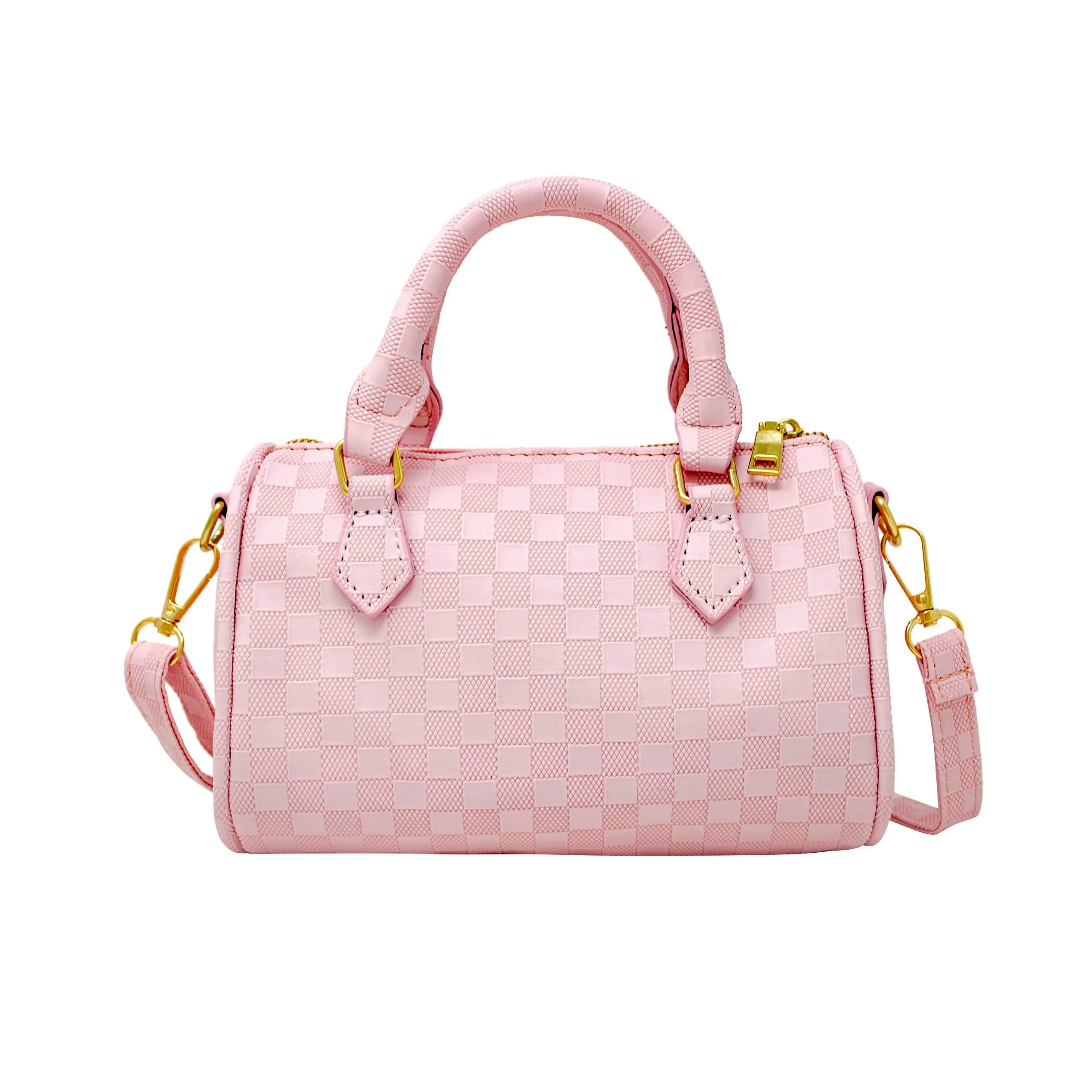 Checkered Canvas Duffle Handbag