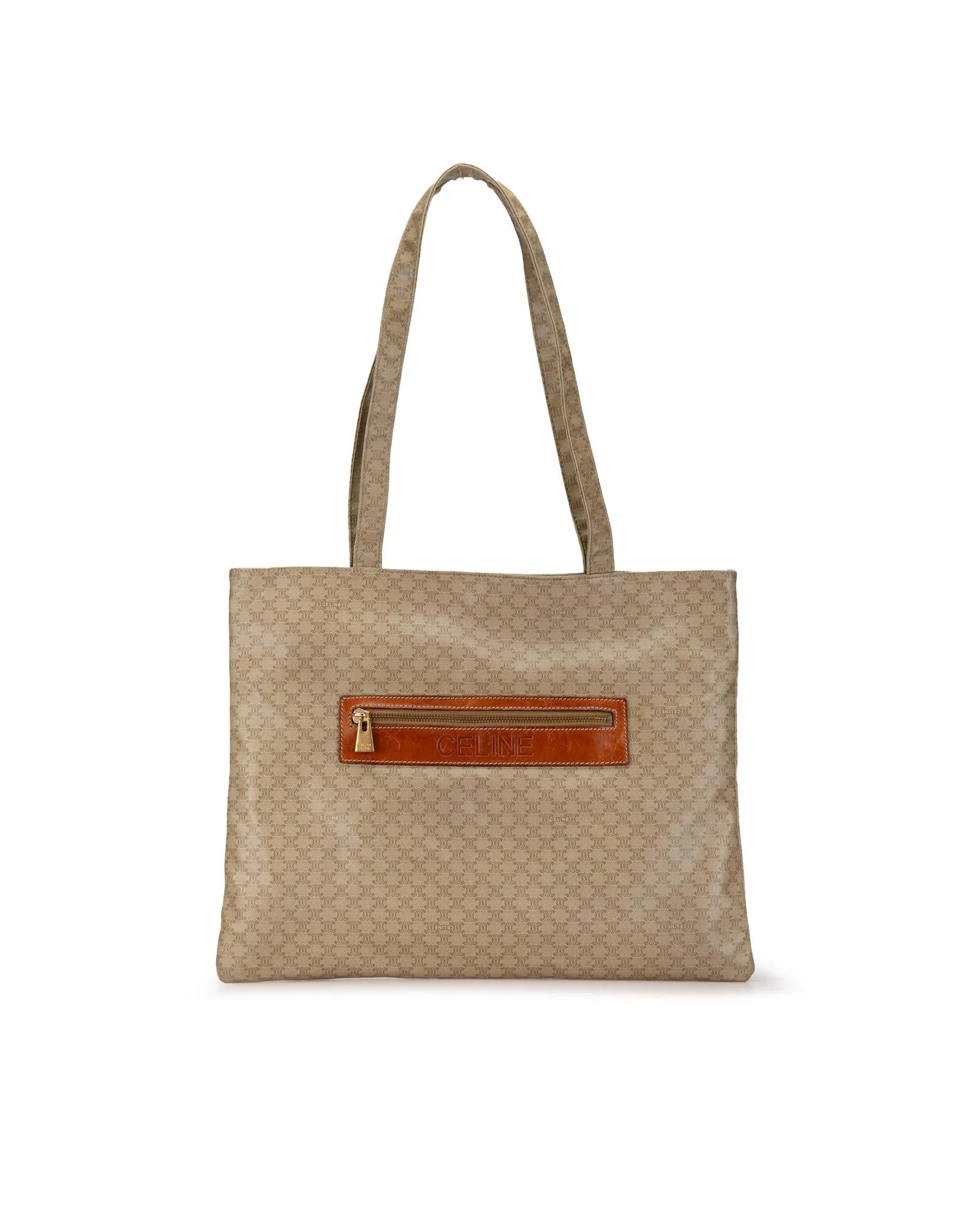 Coated Canvas Tote Bag with Front Zip Pocket