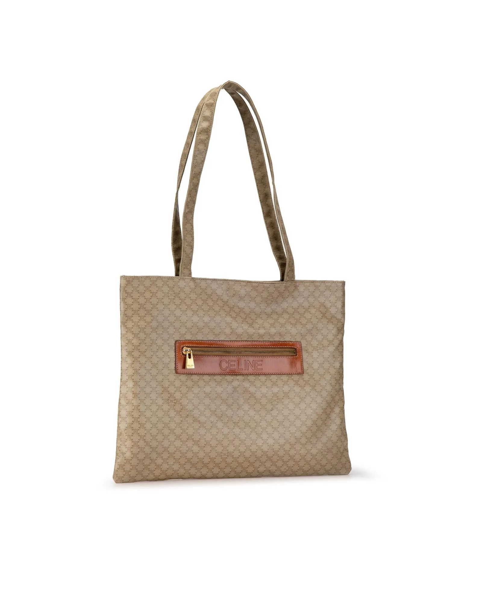 Coated Canvas Tote Bag with Front Zip Pocket