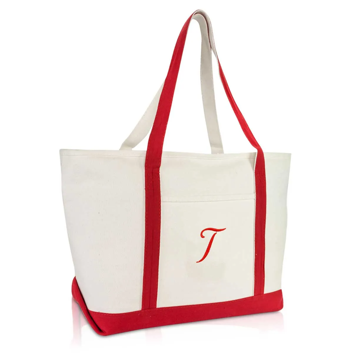 Dalix Initial A-Z Premium Tote Bag in Red