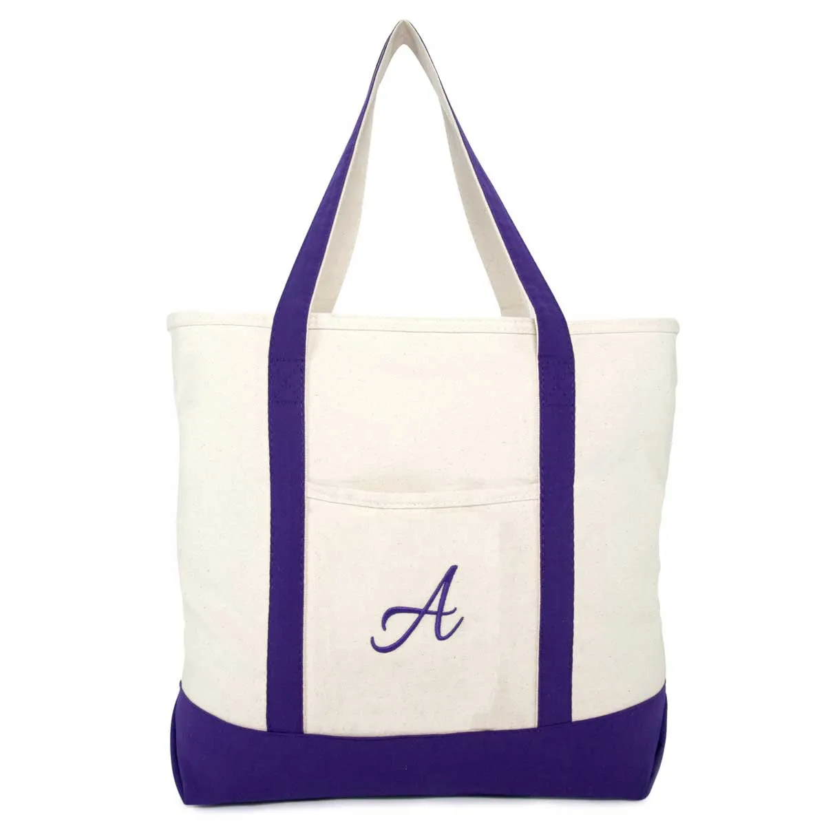 Dalix Personalized Shopping Tote Bag Monogram Purple Initial Zippered Letter A-Z