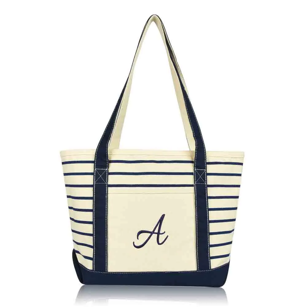 Dalix Striped A-Initial Tote Bag Womens Ballent Letter A