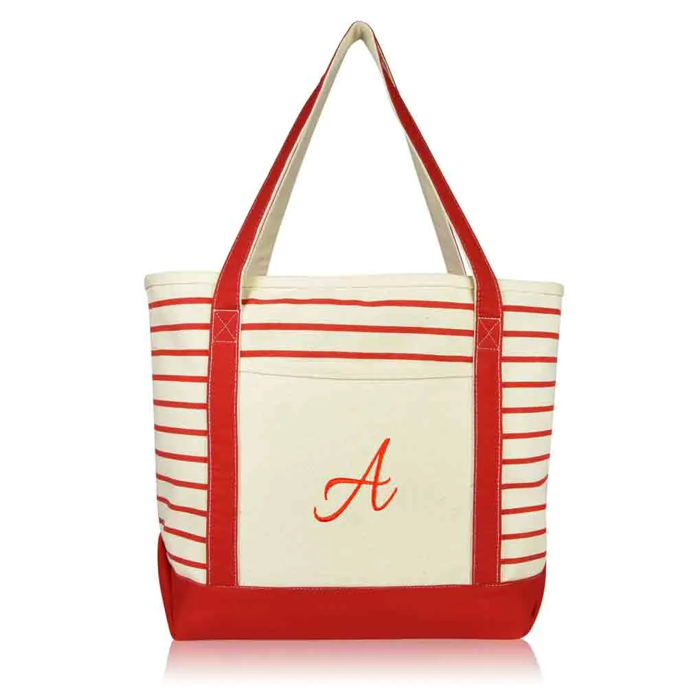 Dalix Striped A-Initial Tote Bag Womens Ballent Letter A