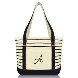 Dalix Striped A-Initial Tote Bag Womens Ballent Letter A