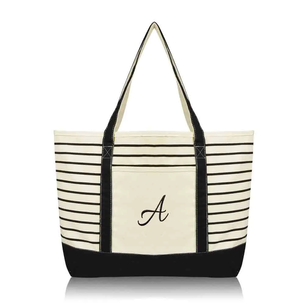 Dalix Striped A-Initial Tote Bag Womens Ballent Letter A