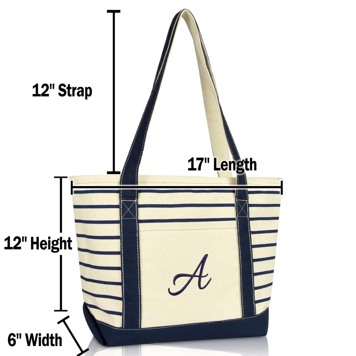 Dalix Striped A-Initial Tote Bag Womens Ballent Letter A