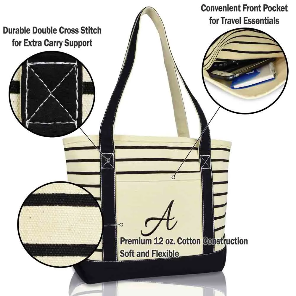 Dalix Striped A-Initial Tote Bag Womens Ballent Letter A