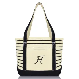 Dalix Striped H-Initial Tote Bag Womens Ballent Letter H