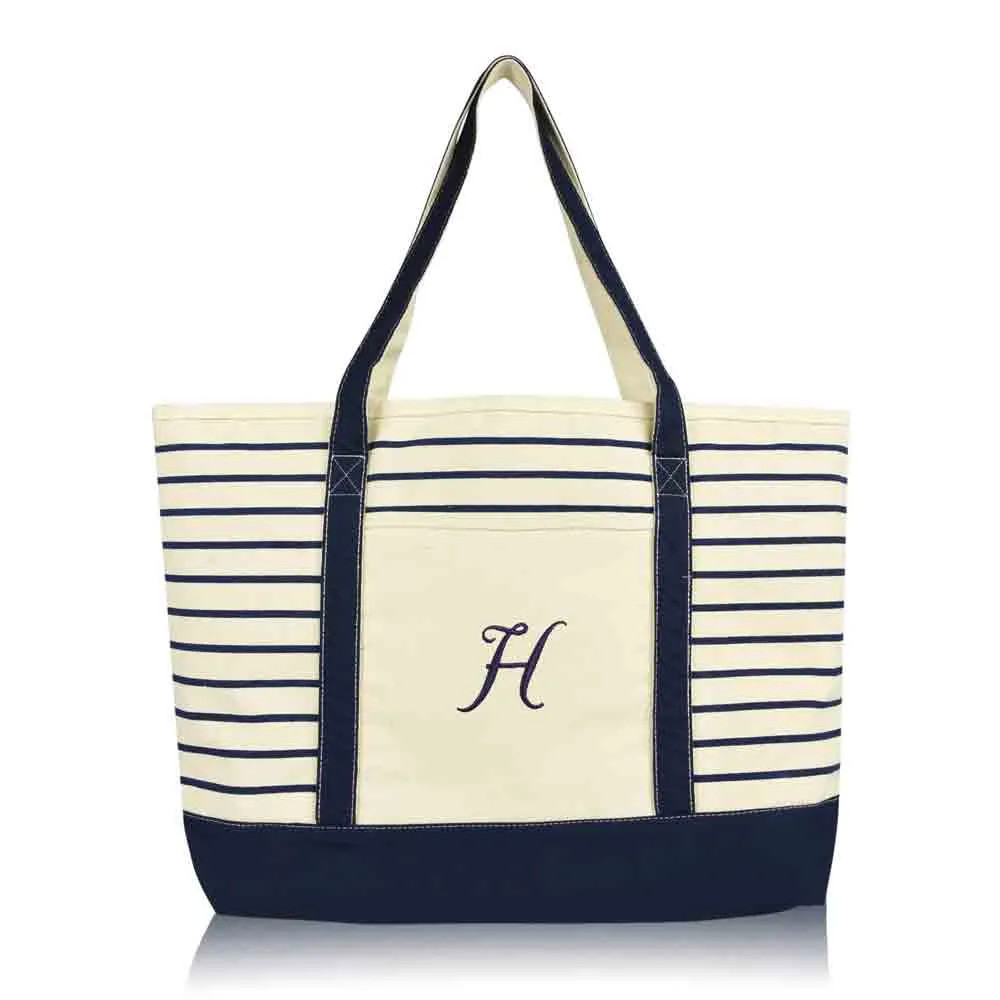 Dalix Striped H-Initial Tote Bag Womens Ballent Letter H