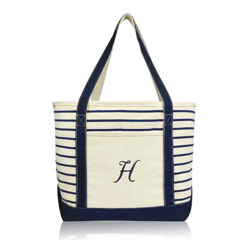 Dalix Striped H-Initial Tote Bag Womens Ballent Letter H