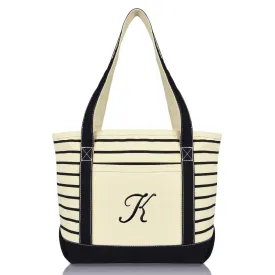 Dalix Striped K-Initial Tote Bag Womens Ballent Letter K