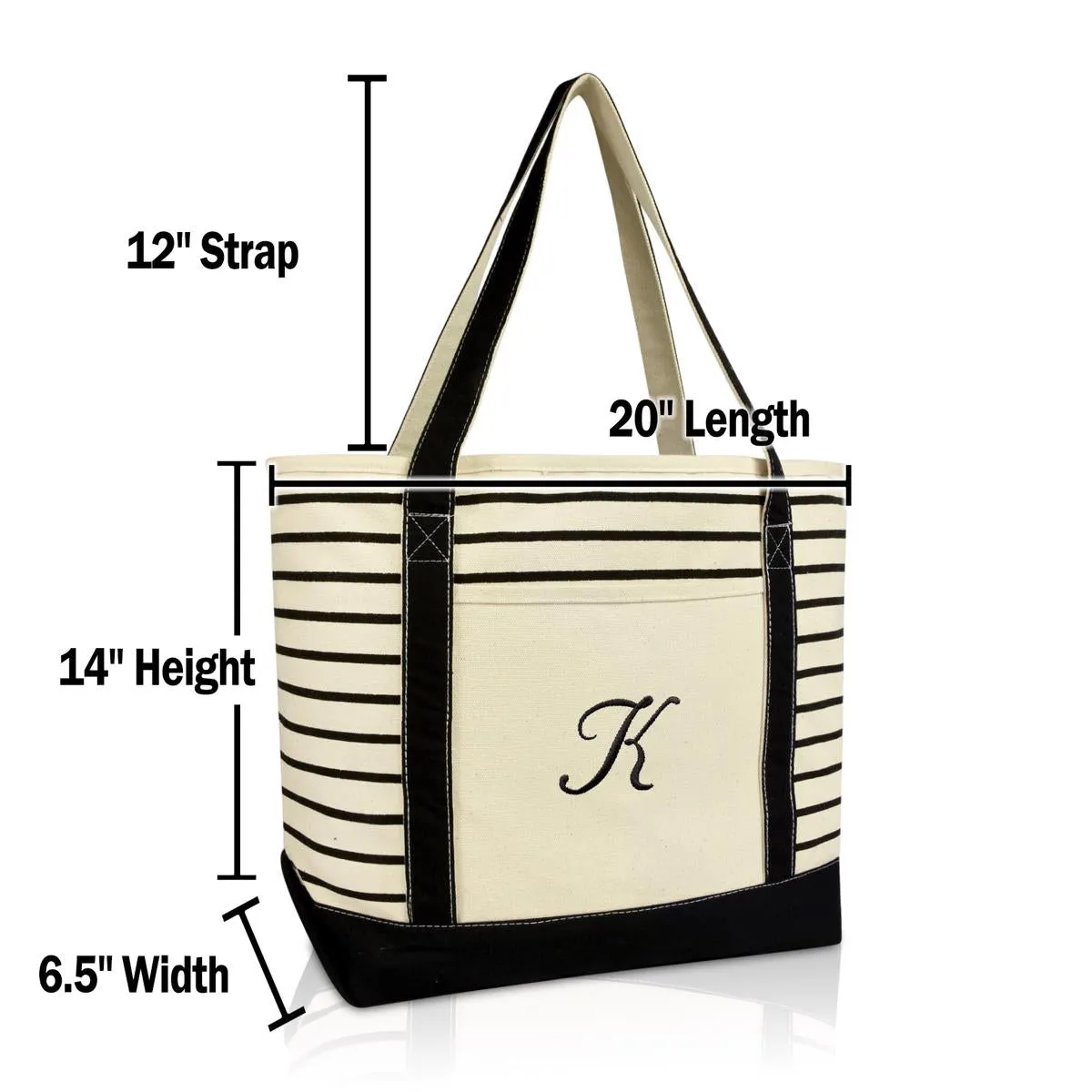 Dalix Striped K-Initial Tote Bag Womens Ballent Letter K