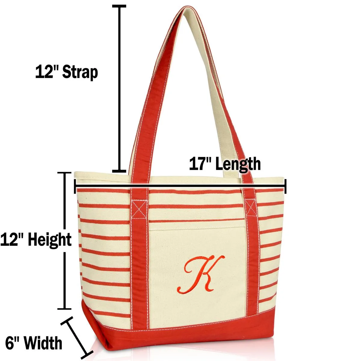 Dalix Striped K-Initial Tote Bag Womens Ballent Letter K