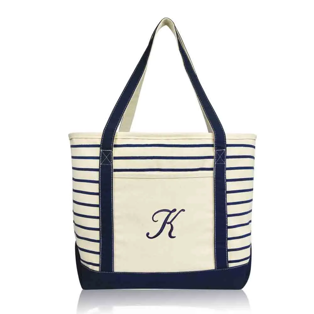 Dalix Striped K-Initial Tote Bag Womens Ballent Letter K