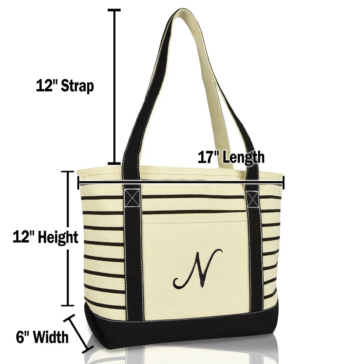 Dalix Striped N-Initial Tote Bag Womens Ballent Letter N