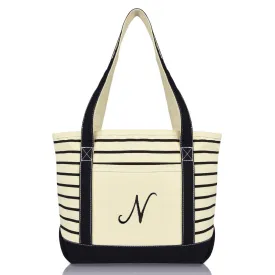 Dalix Striped N-Initial Tote Bag Womens Ballent Letter N