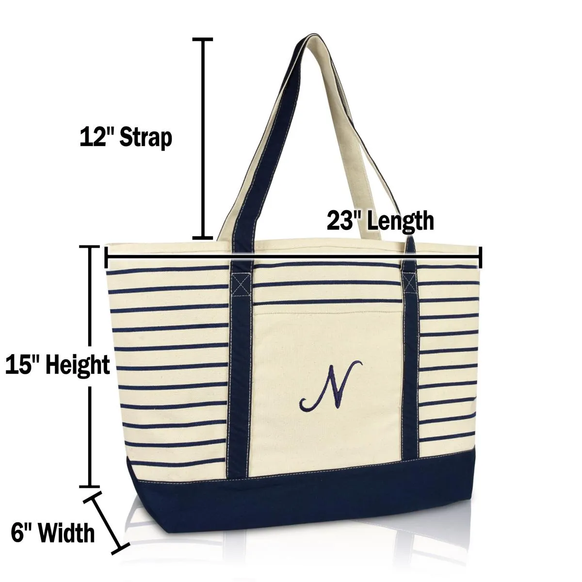 Dalix Striped N-Initial Tote Bag Womens Ballent Letter N