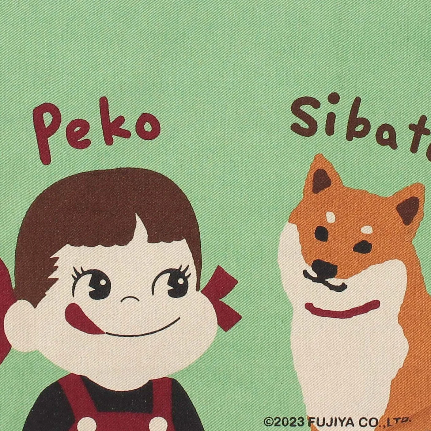 Fujiya Peko-chan & Shibata Shiba Inu Green Canvas Tote Bag [A4 size]