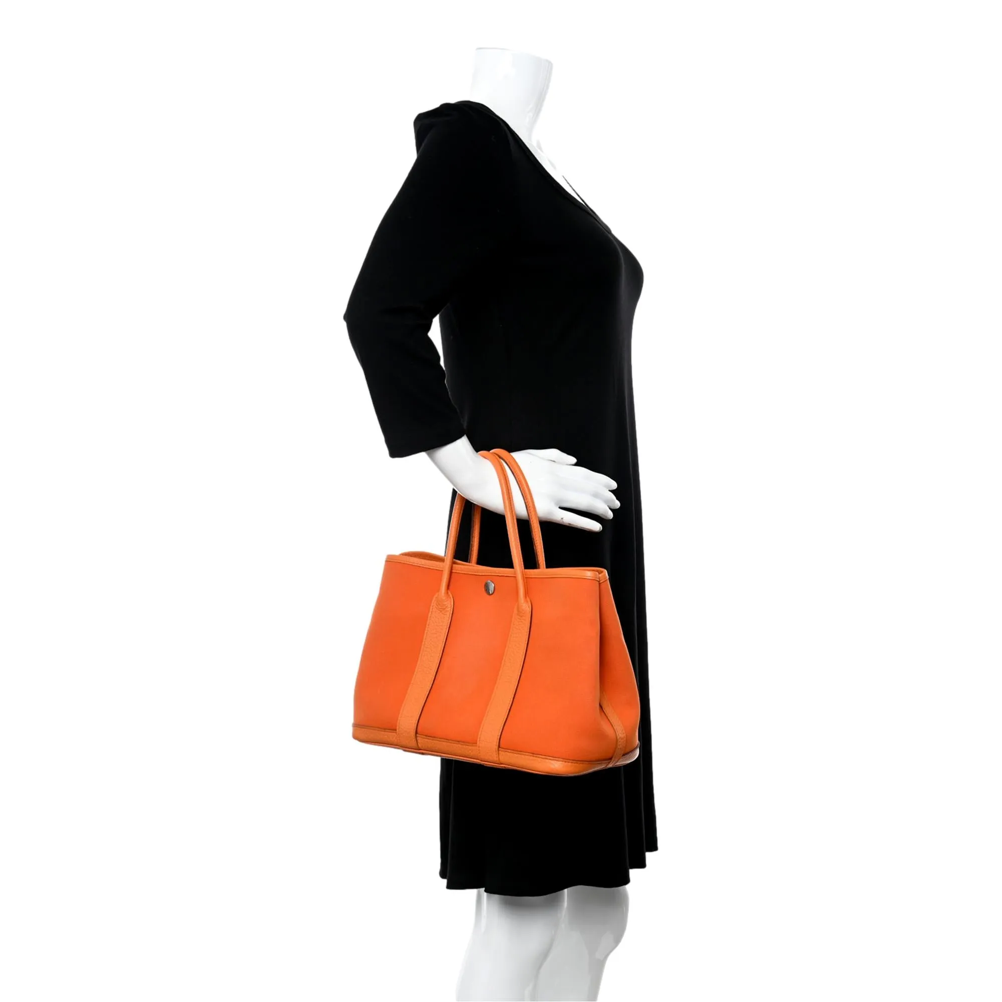 Hermes Garden Party 30 TPM Negonda Orange Toile and Cassis Leather Tote Bag