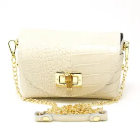 Italian Croc Embossed Leather Crossbody in Beige