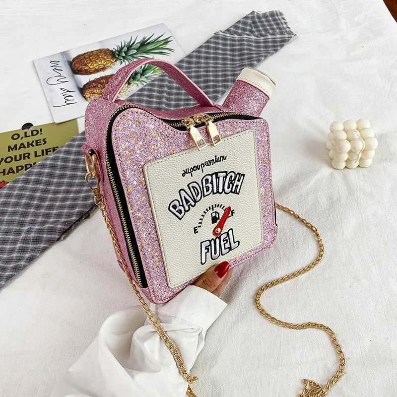 Laser Sequined Embroidered Letter Oiler Crossbody Bag (BG8141)