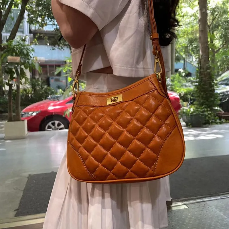 Lattice Design Vegetable Tanned Cowhide Women's Crossbody Bag