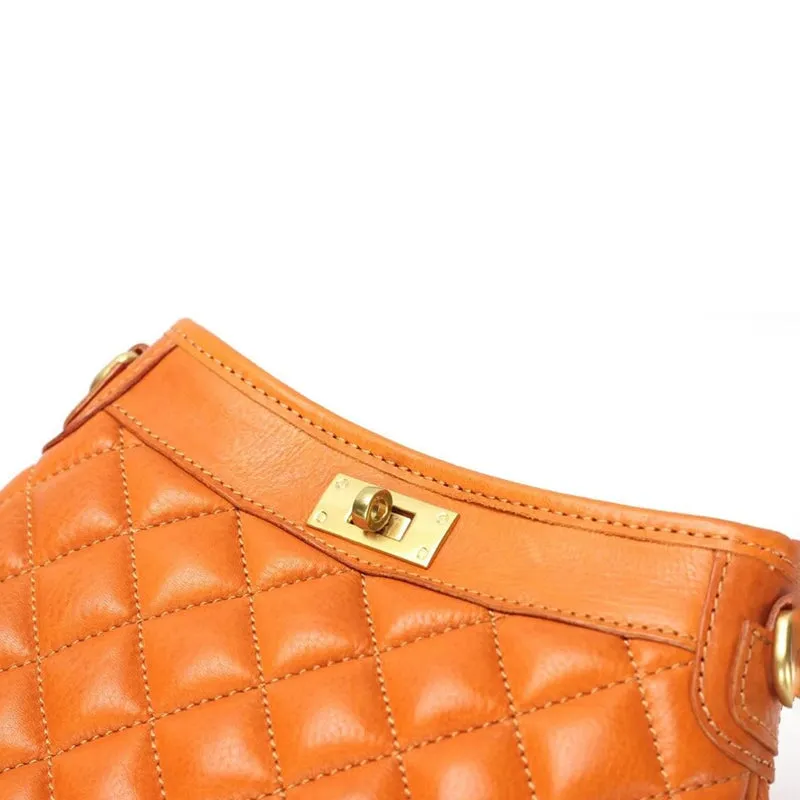 Lattice Design Vegetable Tanned Cowhide Women's Crossbody Bag