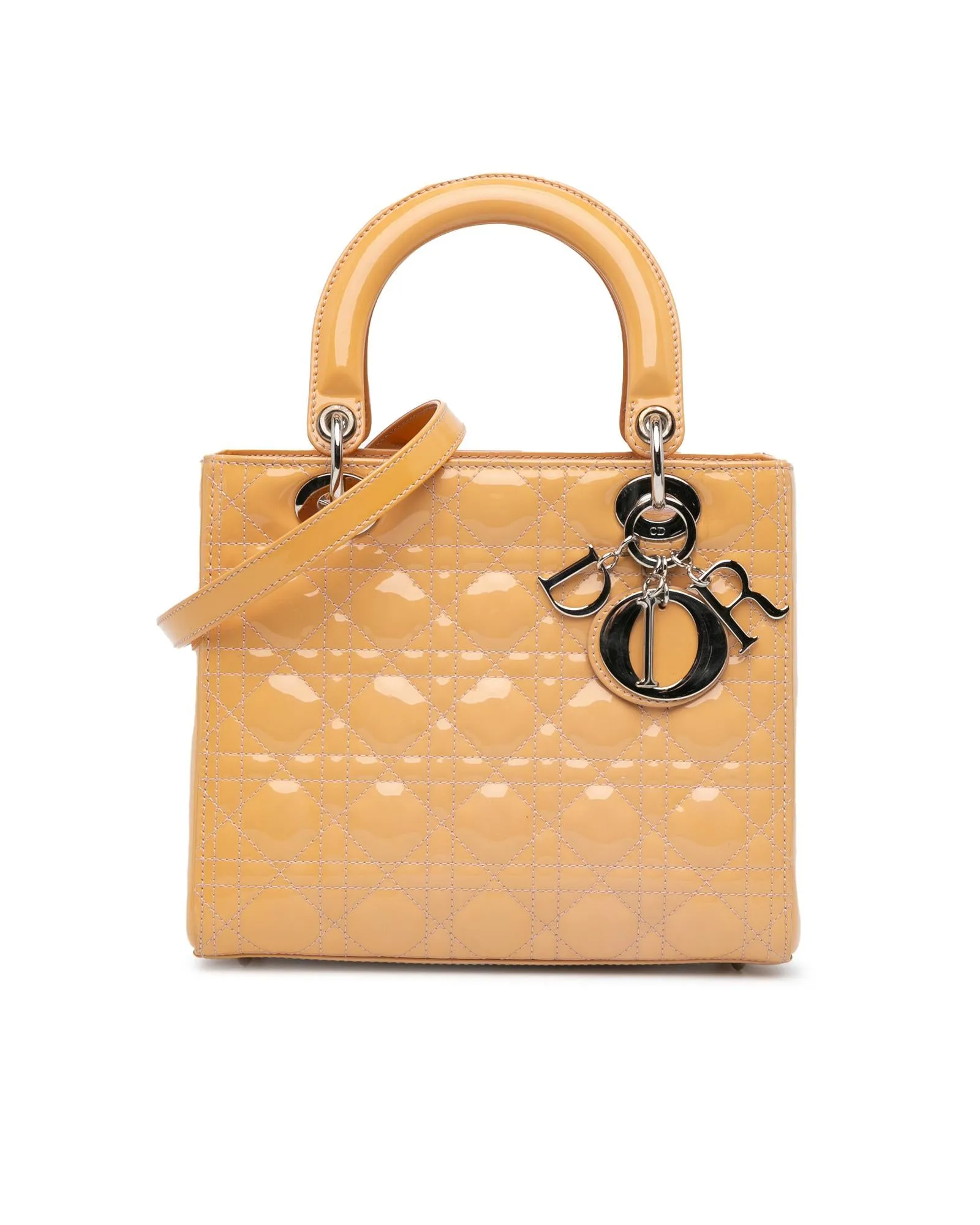 Medium Patent Quilted Leather Handbag with Detachable Strap