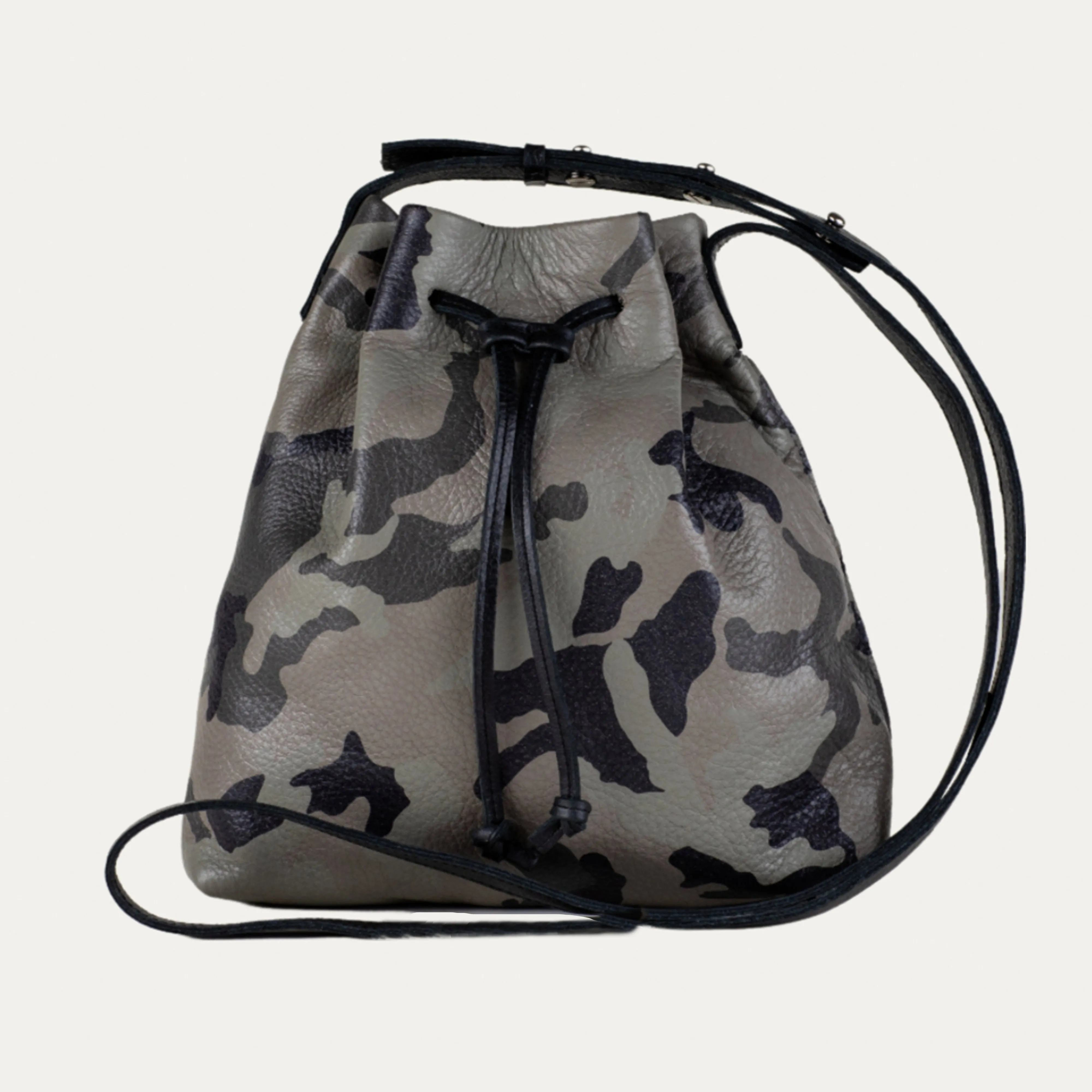 Mini Crossbody Tote | Grey Camo Leather   Silver Hardware