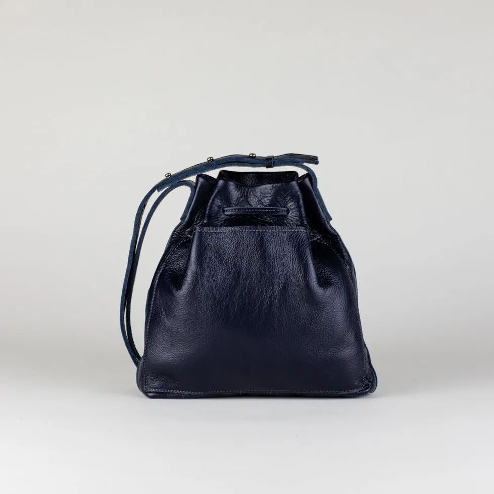 Mini Crossbody Tote | Navy Leather   Silver Hardware