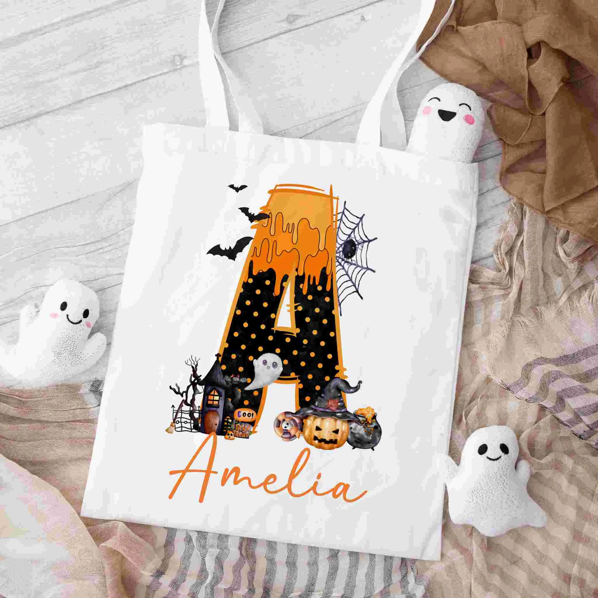 Personalised Children's Halloween Trick or Treat Bag – Customised Candy Tote for Spooky Fun