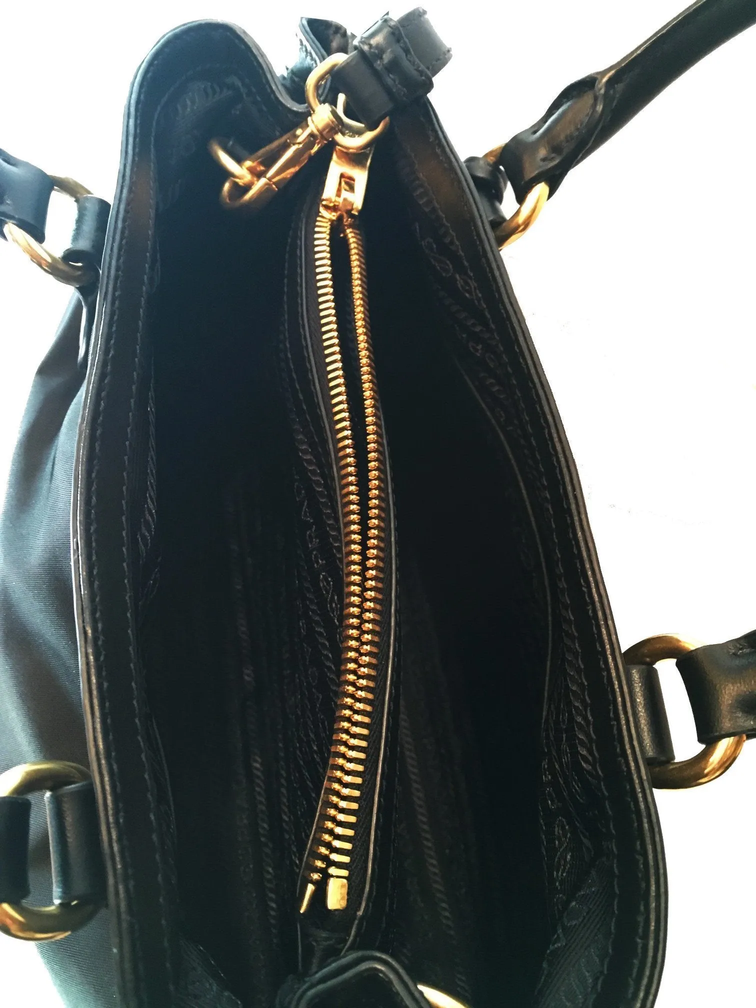 Prada Tessuto Nylon Black Saffiano Medium Handbag Satchel