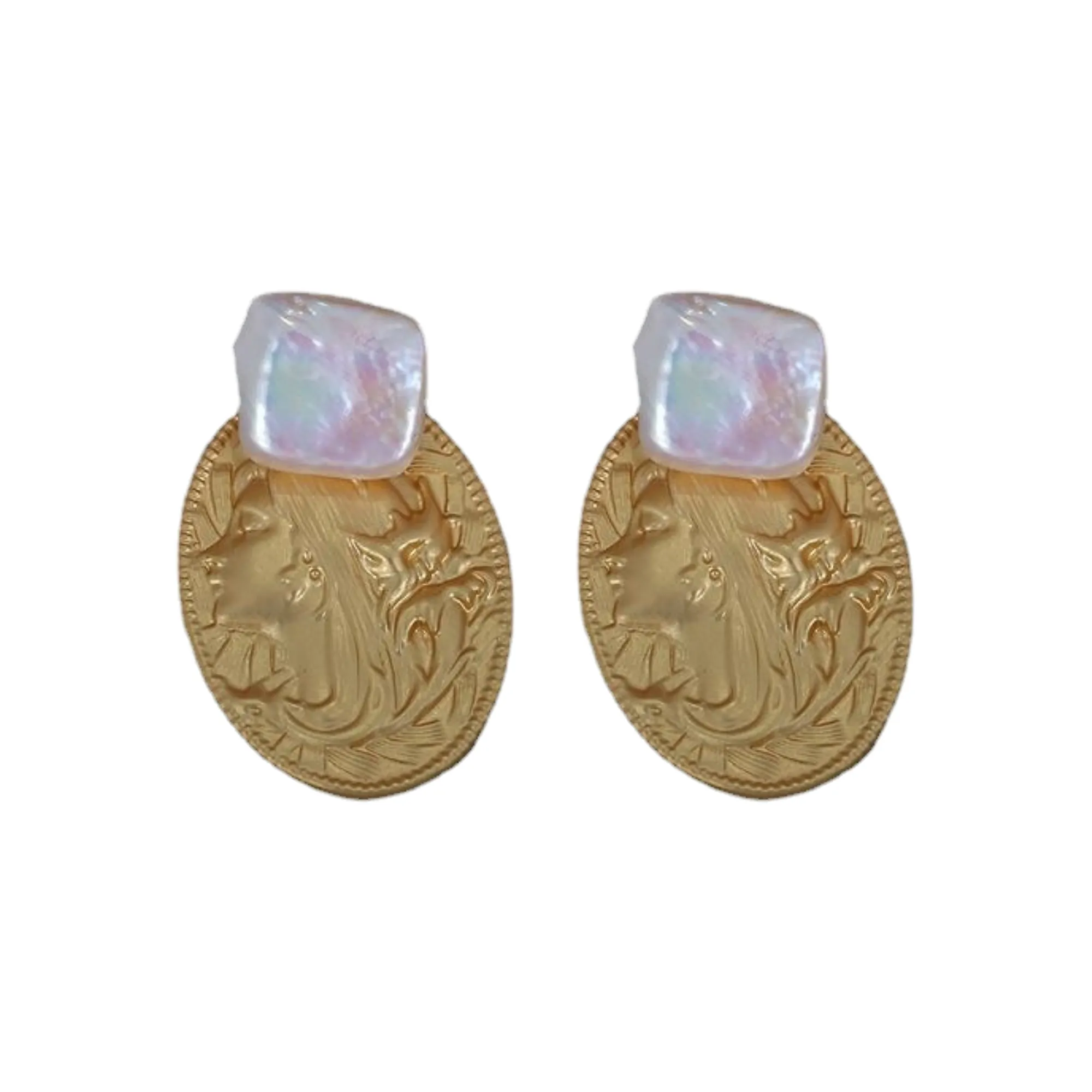 Pre Order:  Embossed Coin Pearl Earrings