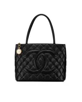 Quilted Leather Medallion Tote with Rolled Handles and Zip Closure