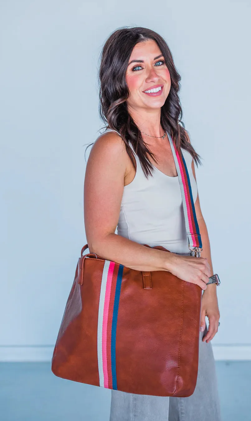 Racer Stripe Leather Tote