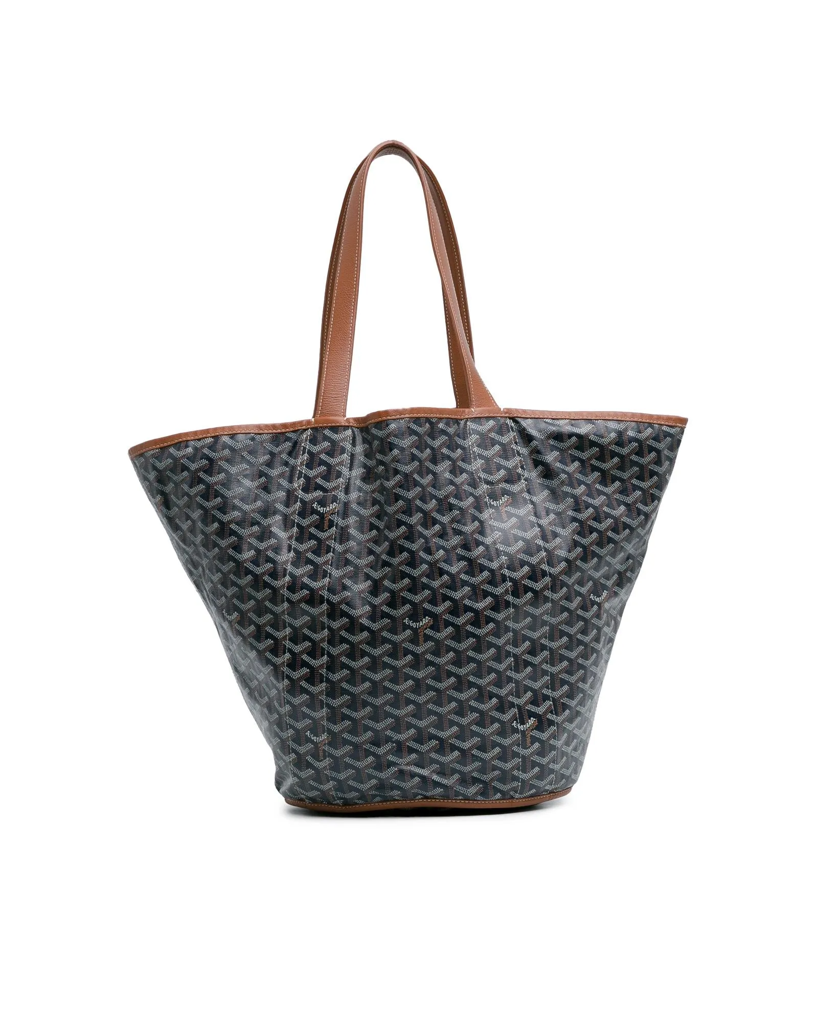 Reversible Coated Canvas Tote with Leather Trim and Flat Straps